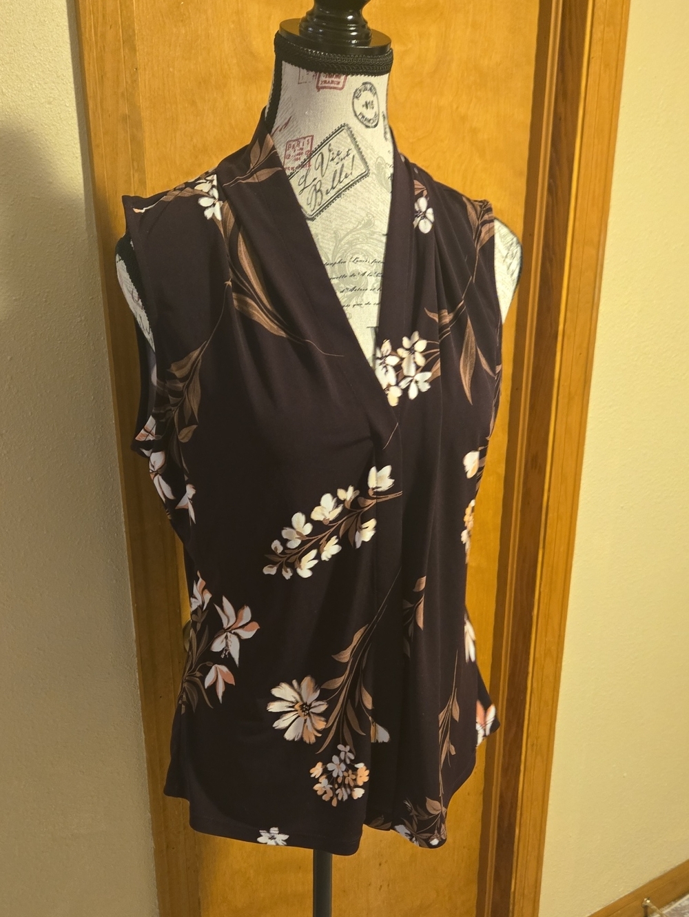 Calvin Klein Dark Maroon Floral Surplice Sleeveless Camisole